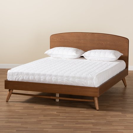 Baxton Studio Keagan Mid-Century Modern Transitional Walnut Brown Finished Wood Queen Size Platform Bed 184-11046-Zoro